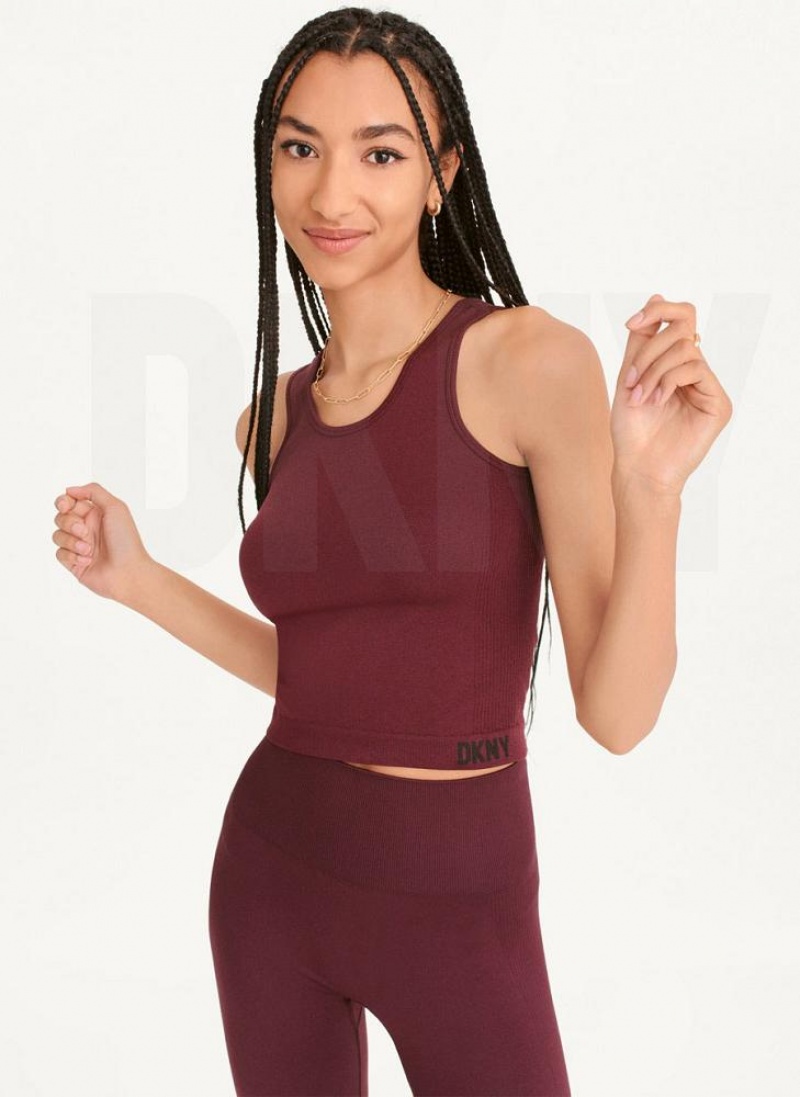 Burgundy DKNY Twill Seamless Scoop Neck Women\'s Tank Tops | USA-D1483
