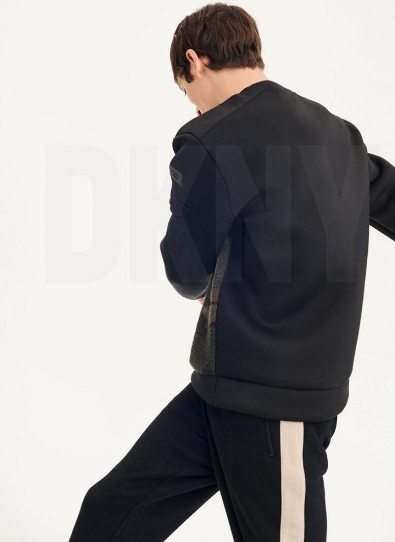 Camo DKNY Long Sleeve Camo Neoprene Sleeve Crewneck Men's Sweatshirts | USA-D0241
