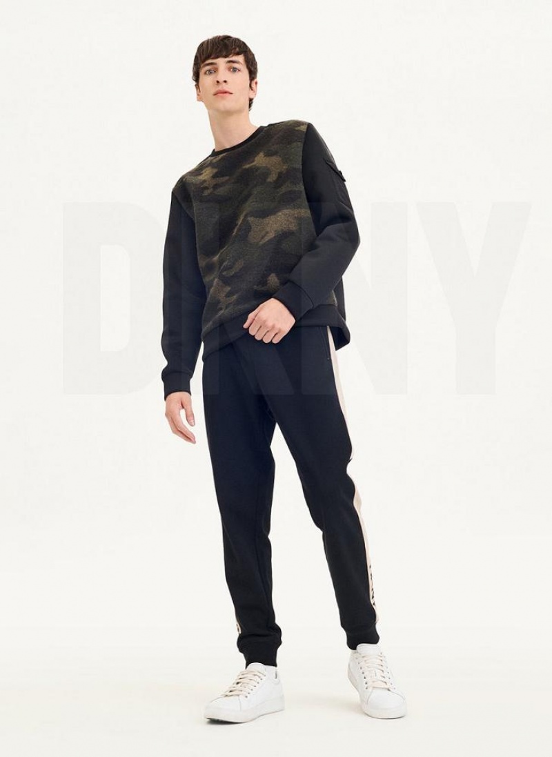 Camo DKNY Long Sleeve Camo Neoprene Sleeve Crewneck Men's Sweatshirts | USA-D0241