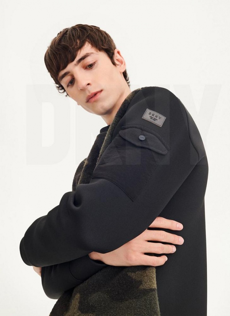 Camo DKNY Long Sleeve Camo Neoprene Sleeve Crewneck Men's Sweatshirts | USA-D0241