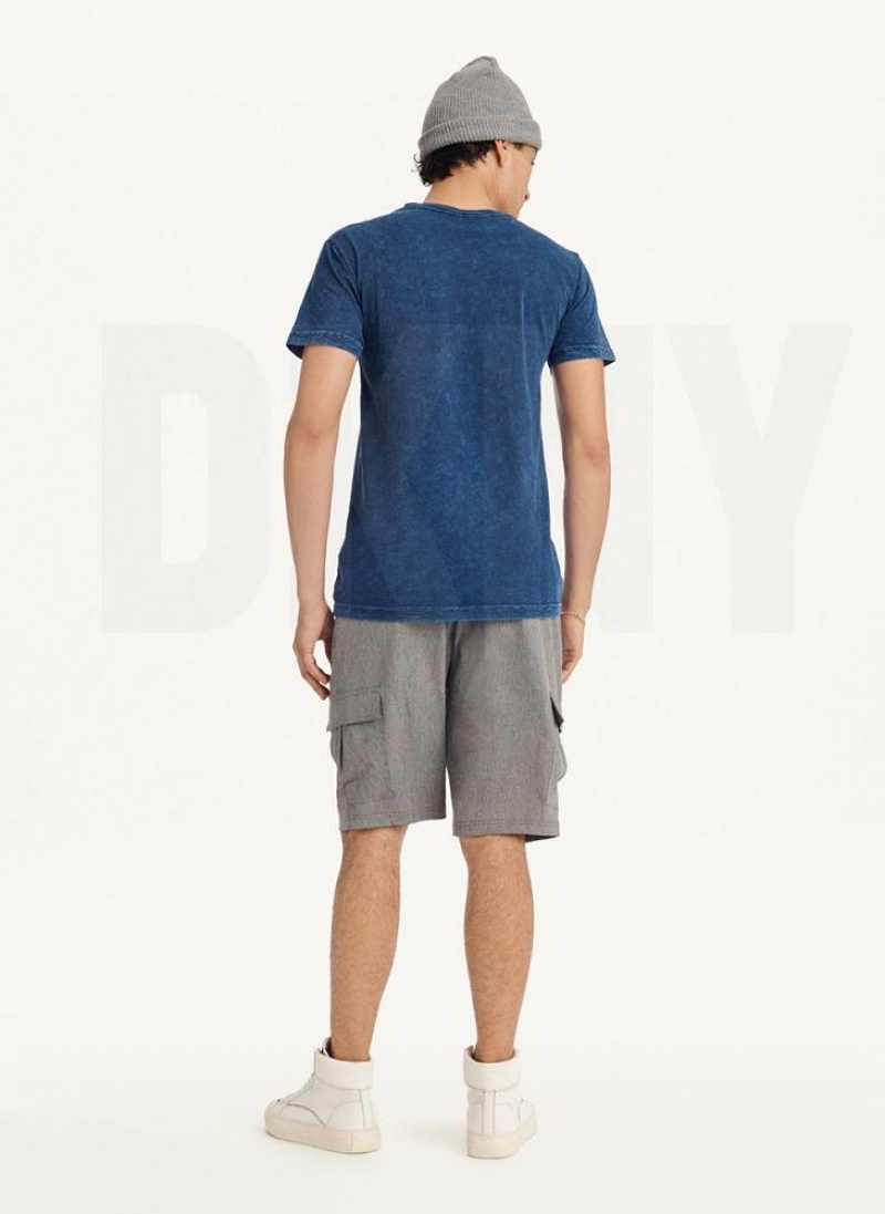 Dark Blue DKNY Mineral Wash Men's T Shirts | USA-D1957