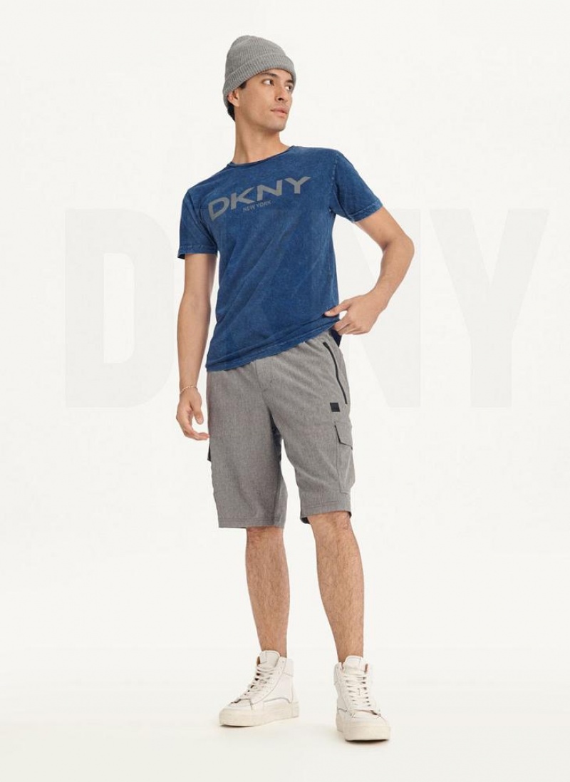 Dark Blue DKNY Mineral Wash Men's T Shirts | USA-D1957
