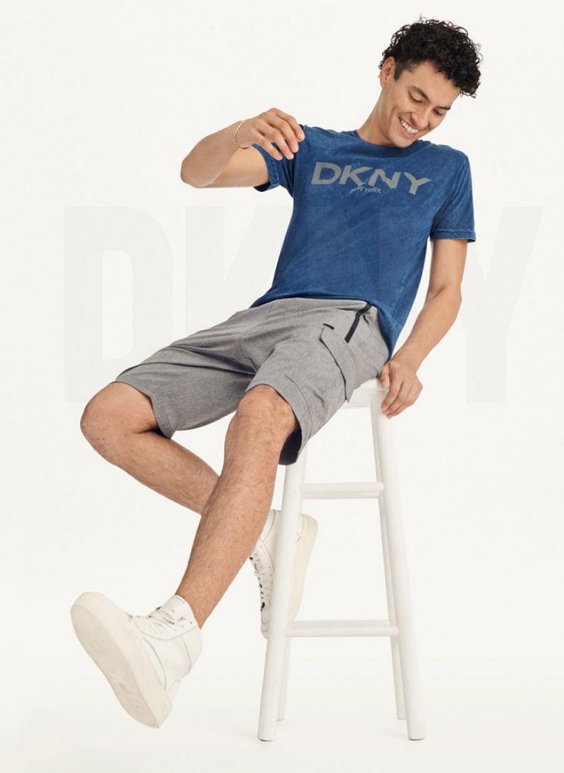 Dark Blue DKNY Mineral Wash Men's T Shirts | USA-D1957