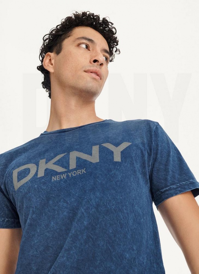 Dark Blue DKNY Mineral Wash Men's T Shirts | USA-D1957