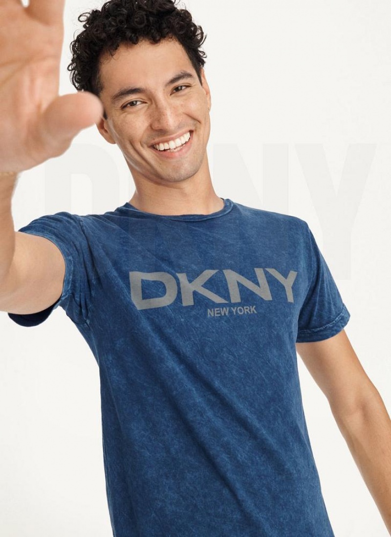 Dark Blue DKNY Mineral Wash Men's T Shirts | USA-D1957
