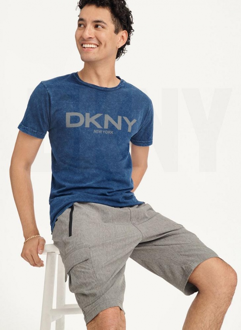 Dark Blue DKNY Mineral Wash Men's T Shirts | USA-D1957