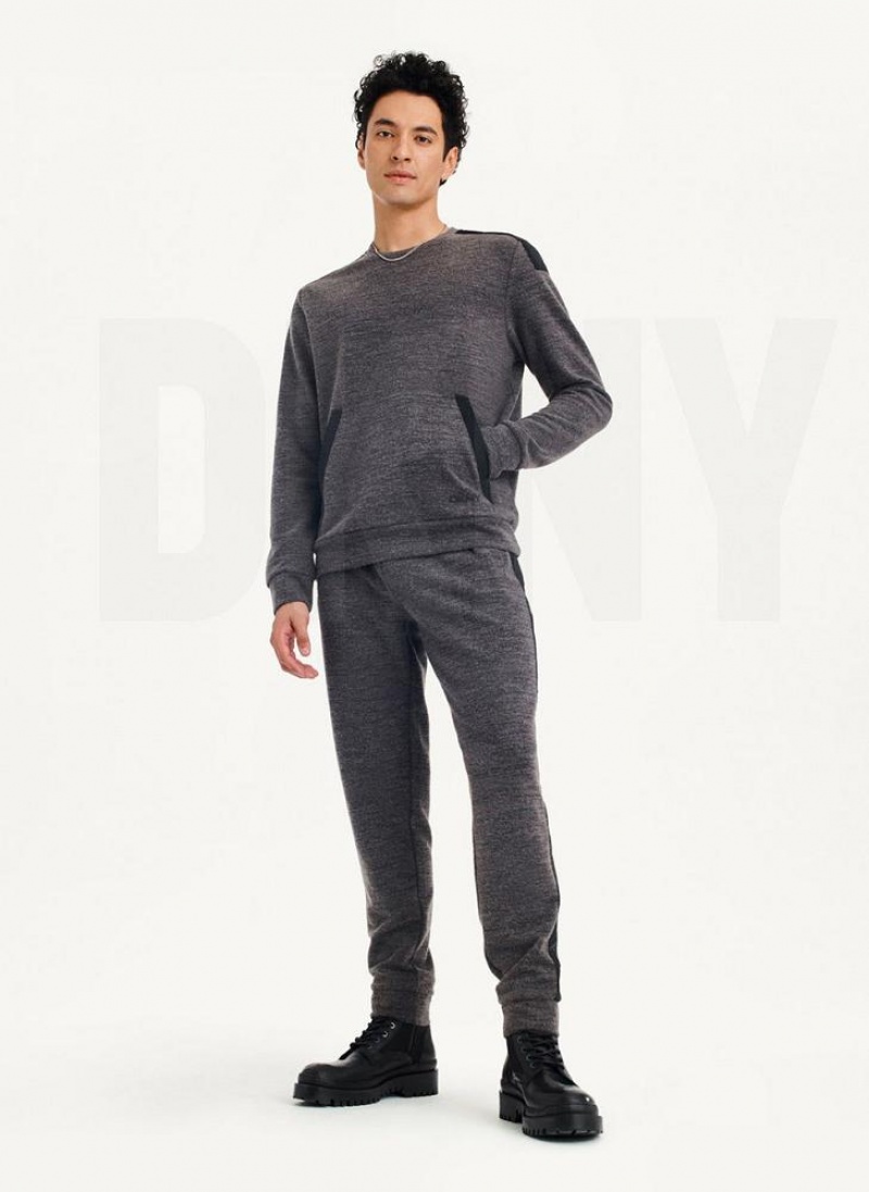 Dark Grey DKNY Lounge Crew Neck Men's Sweatshirts | USA-D0633