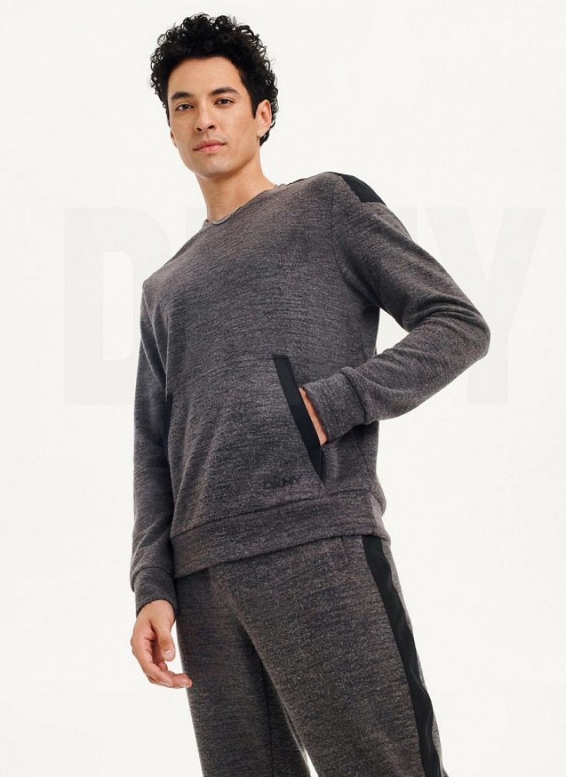 Dark Grey DKNY Lounge Crew Neck Men's Sweatshirts | USA-D0633