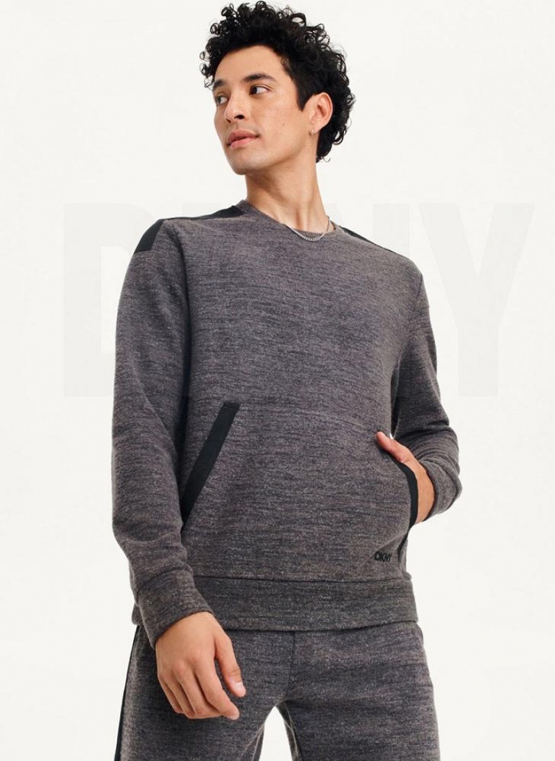 Dark Grey DKNY Lounge Crew Neck Men's Sweatshirts | USA-D0633