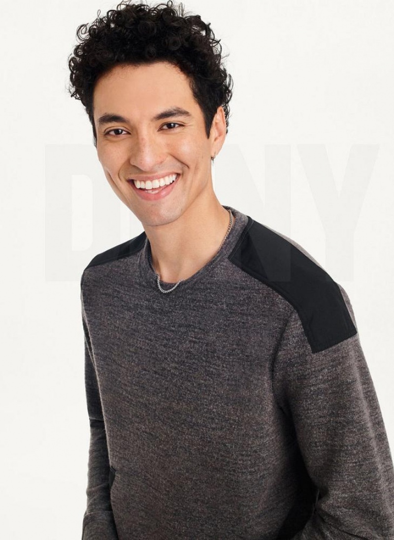 Dark Grey DKNY Lounge Crew Neck Men's Sweatshirts | USA-D0633