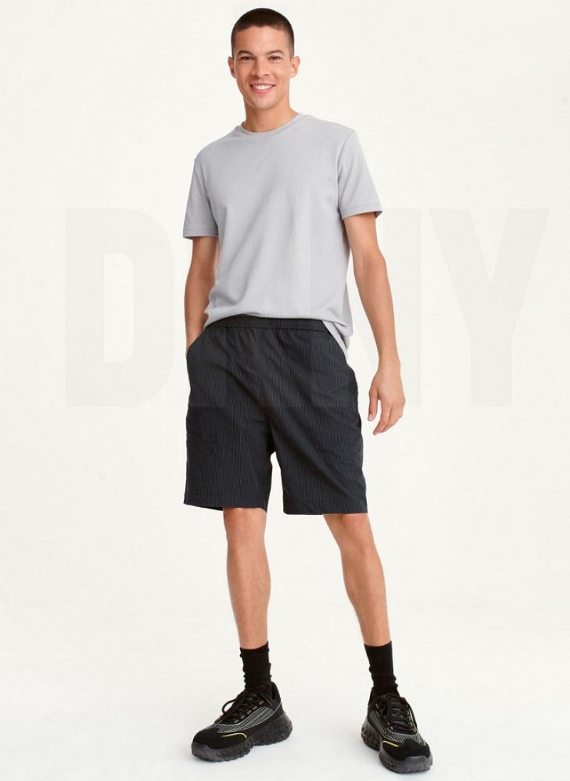 Dark Grey DKNY Mixed Stripe Men's Shorts | USA-D0744