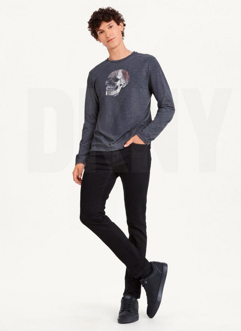 Dark Grey DKNY Pointilism Skull Men's T Shirts | USA-D0145