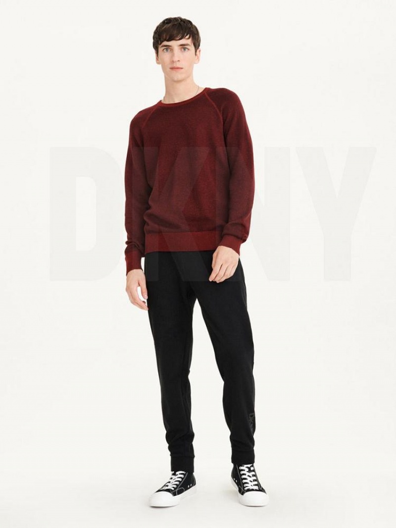 Dark Red DKNY Birdseye Raglan Sleeve Men's Sweaters | USA-D1900