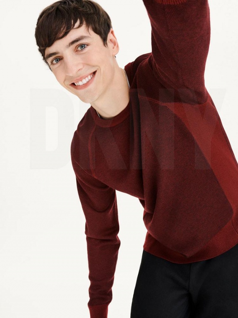 Dark Red DKNY Birdseye Raglan Sleeve Men's Sweaters | USA-D1900