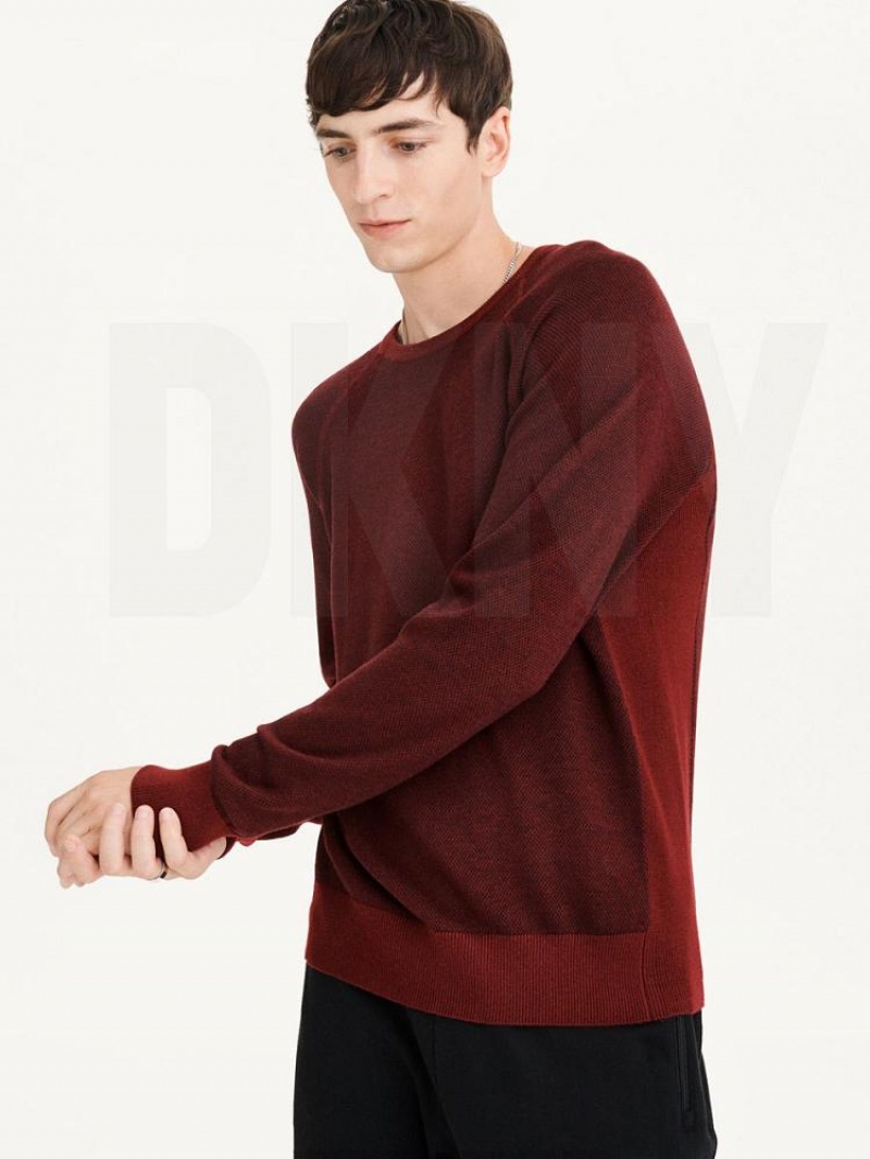 Dark Red DKNY Birdseye Raglan Sleeve Men's Sweaters | USA-D1900