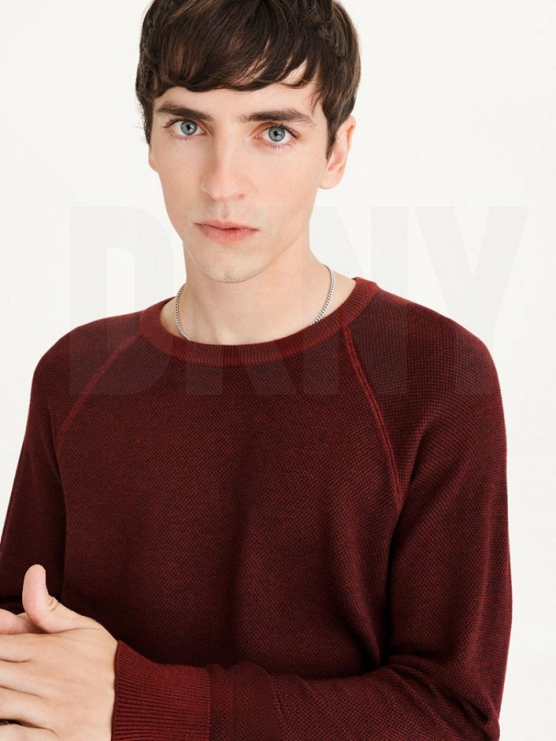Dark Red DKNY Birdseye Raglan Sleeve Men's Sweaters | USA-D1900