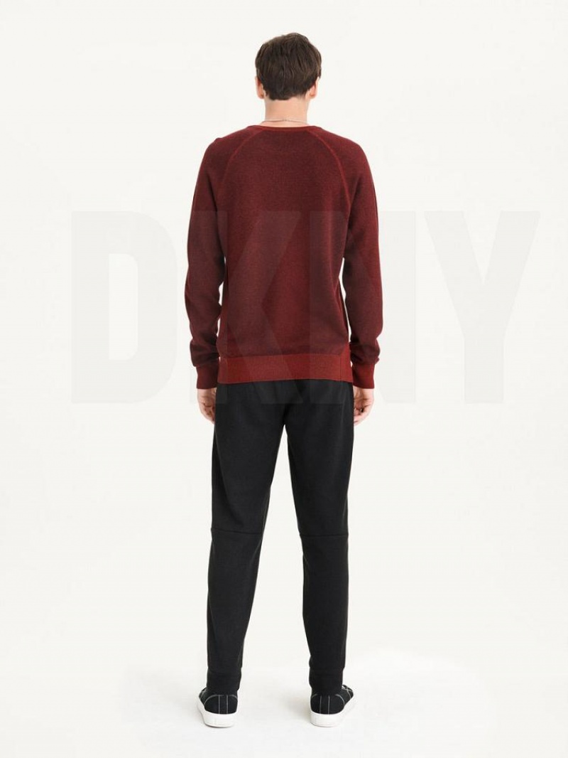 Dark Red DKNY Birdseye Raglan Sleeve Men's Sweaters | USA-D1900