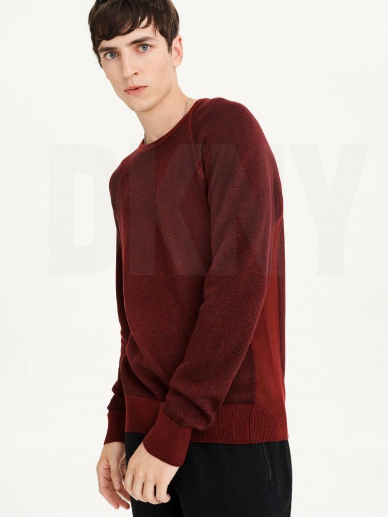 Dark Red DKNY Birdseye Raglan Sleeve Men\'s Sweaters | USA-D1900