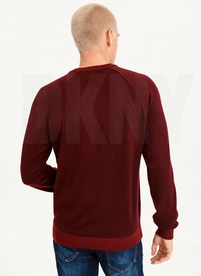 Dark Red DKNY Birdseye Stitch Men's Sweaters | USA-D0534