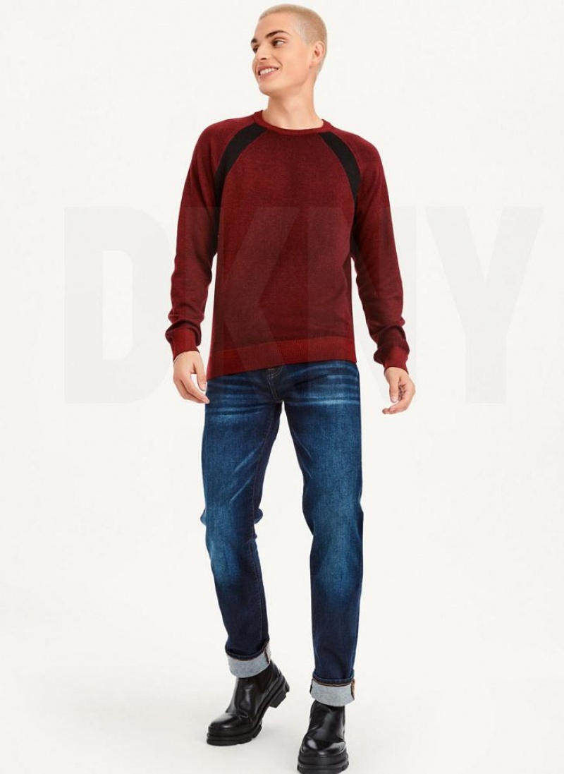 Dark Red DKNY Birdseye Stitch Men's Sweaters | USA-D0534
