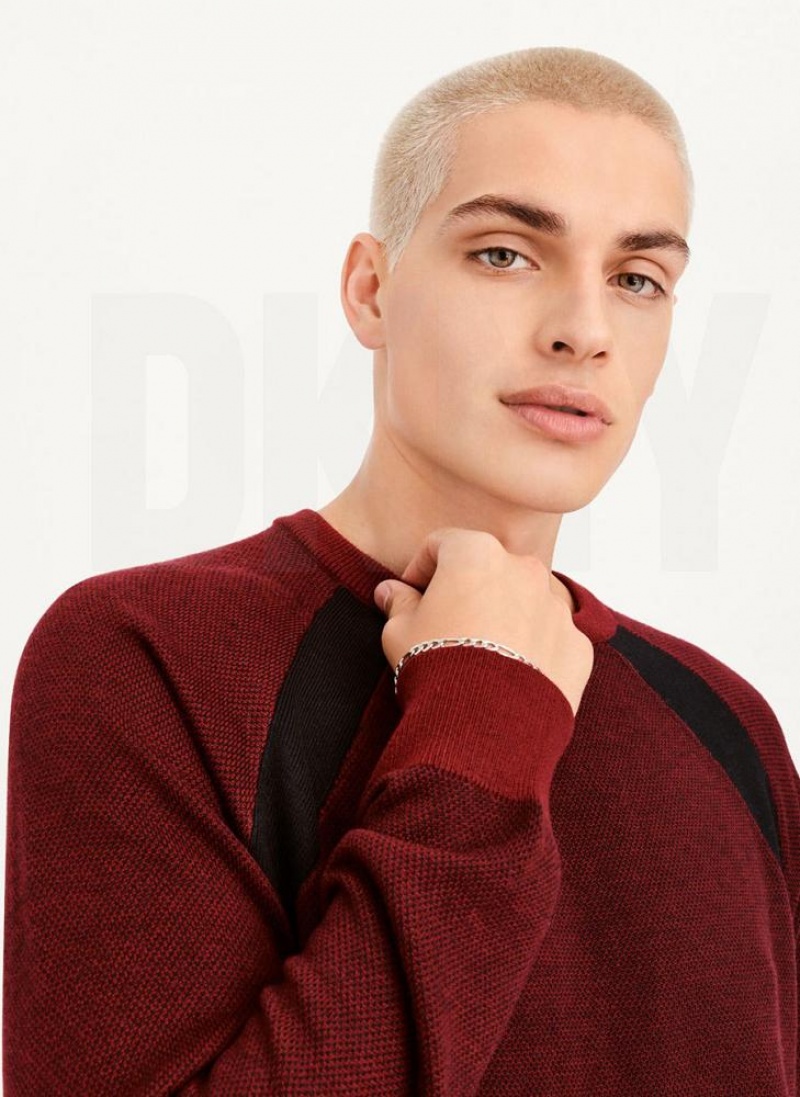 Dark Red DKNY Birdseye Stitch Men's Sweaters | USA-D0534