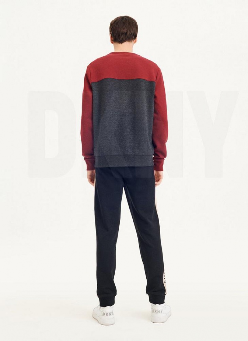 Dark Red DKNY Logo Fleece Crew Men's Sweatshirts | USA-D1096