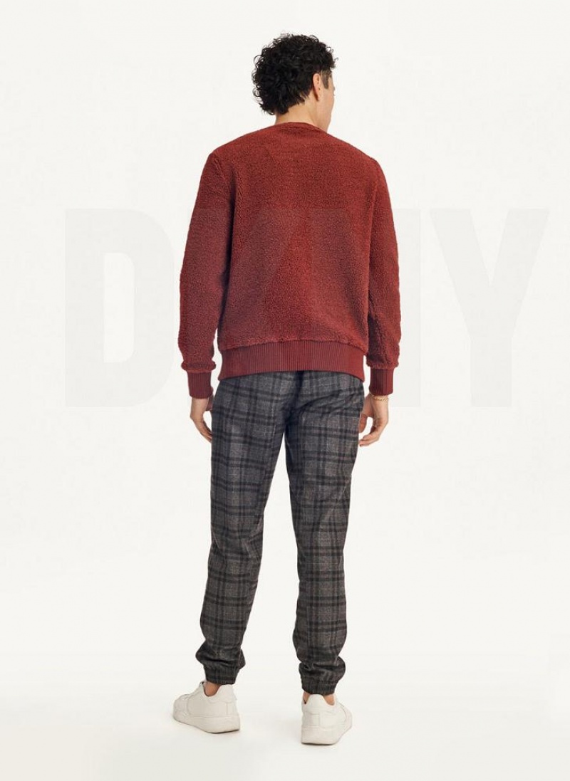 Dark Red DKNY Sherpa Long Sleeve Crew Men's Sweatshirts | USA-D0502