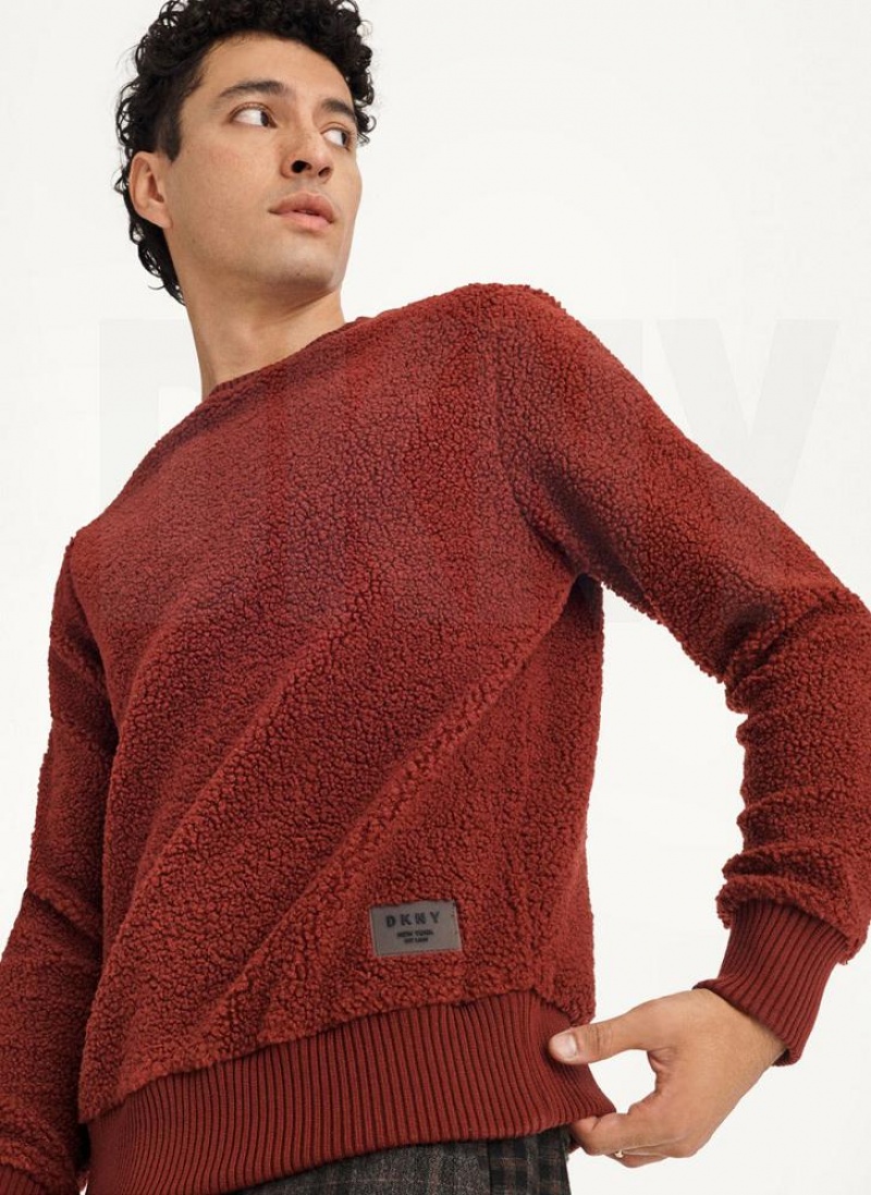 Dark Red DKNY Sherpa Long Sleeve Crew Men's Sweatshirts | USA-D0502