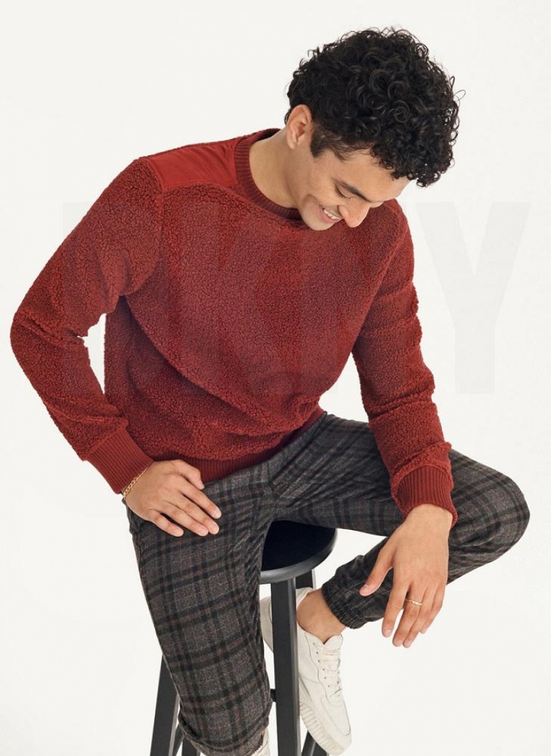 Dark Red DKNY Sherpa Long Sleeve Crew Men\'s Sweatshirts | USA-D0502