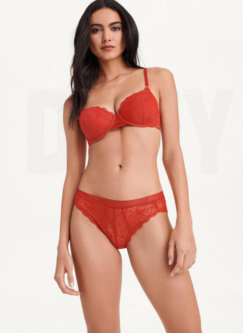 Dark Red DKNY Superior Lace Brazilian Bikini Women's Panties | USA-D1044