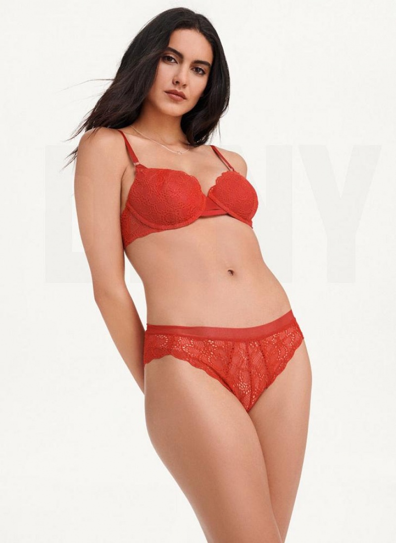 Dark Red DKNY Superior Lace Brazilian Bikini Women's Panties | USA-D1044