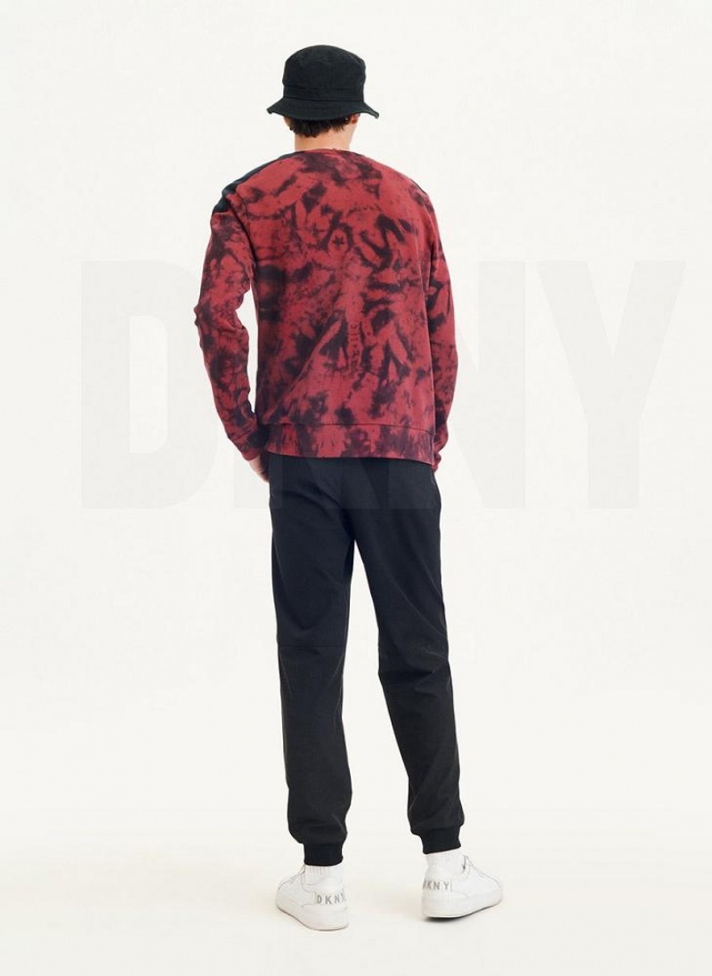 Dark Red / Black DKNY Long Sleeve Tie Dye Crewneck With Nylon Trim Men's Sweatshirts | USA-D0165