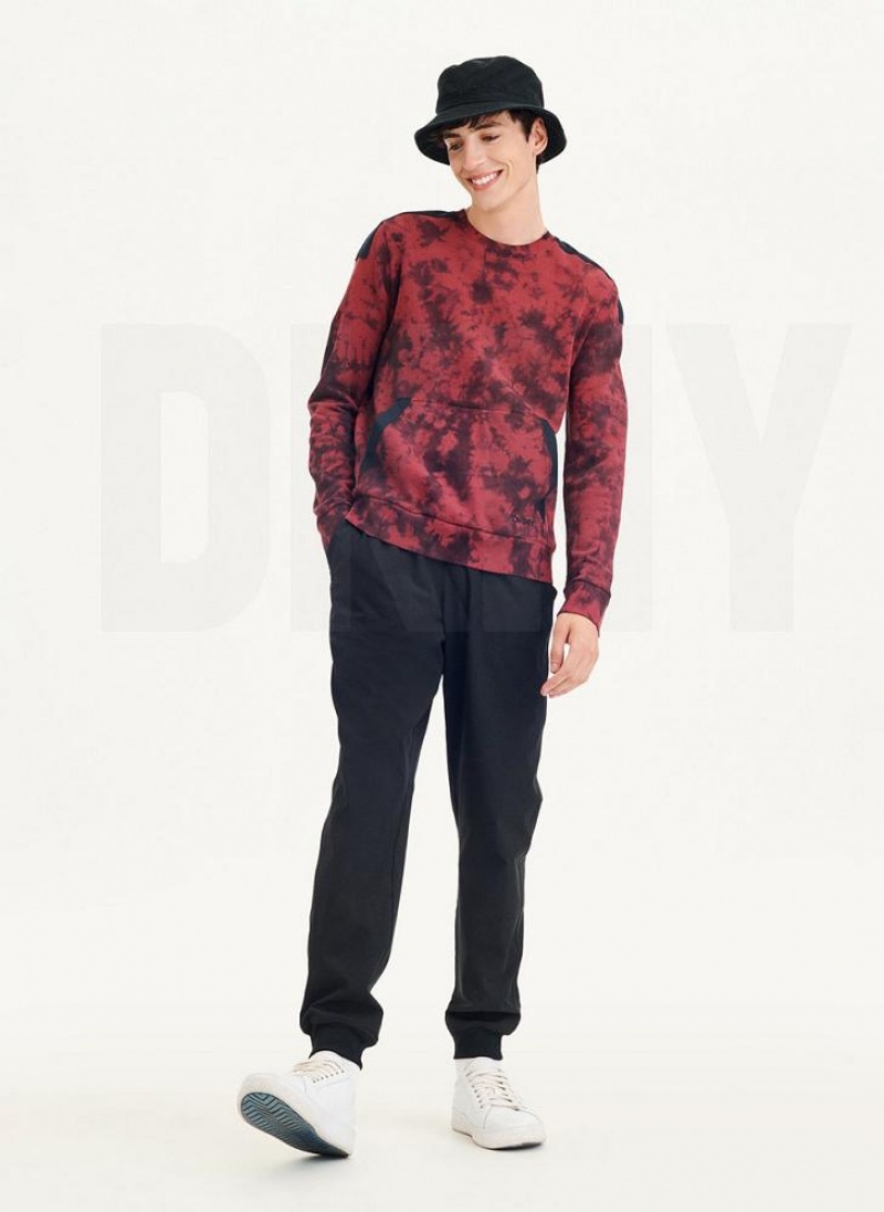 Dark Red / Black DKNY Long Sleeve Tie Dye Crewneck With Nylon Trim Men's Sweatshirts | USA-D0165