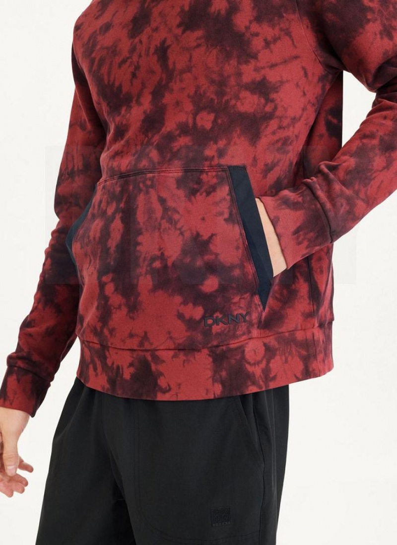 Dark Red / Black DKNY Long Sleeve Tie Dye Crewneck With Nylon Trim Men's Sweatshirts | USA-D0165