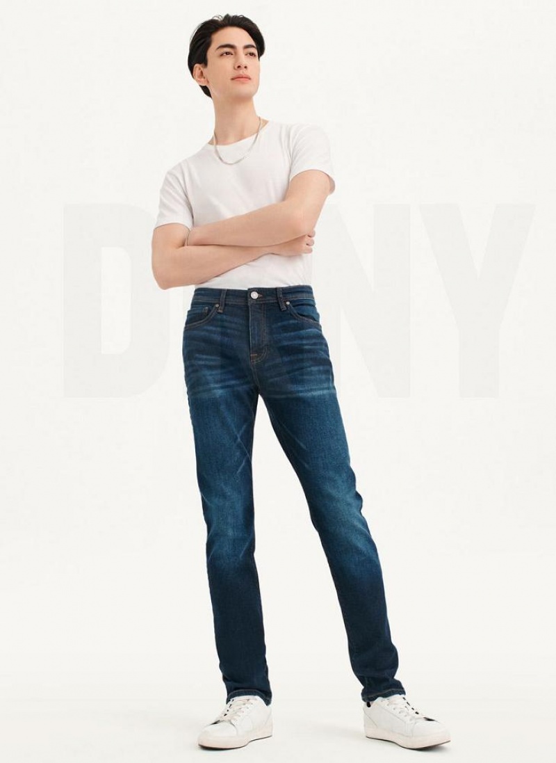 Dark Wash DKNY Slim Straight Dark Wash Denim Men's Jeans | USA-D1330