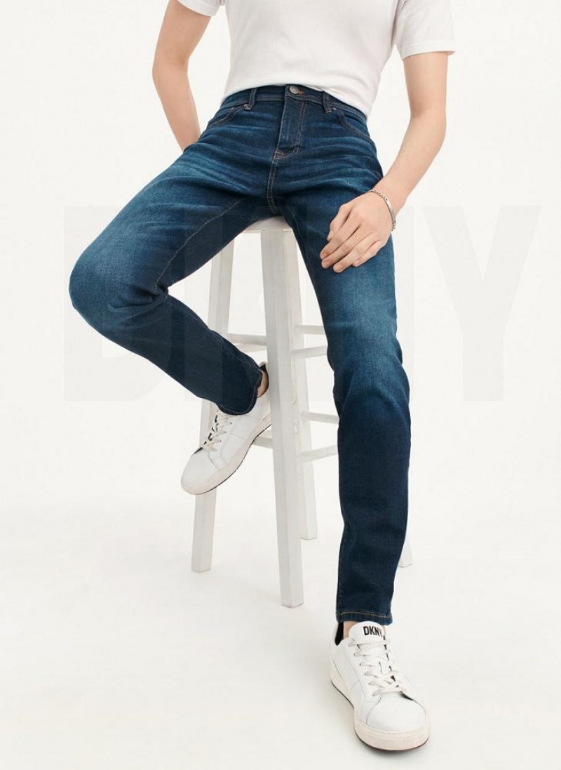 Dark Wash DKNY Slim Straight Dark Wash Denim Men's Jeans | USA-D1330