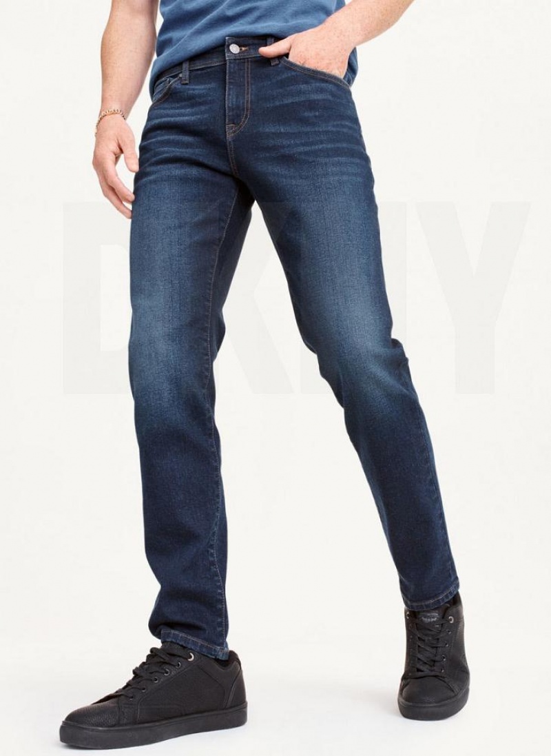 Dark Wash DKNY Slim Straight Dark Wash Denim Men\'s Jeans | USA-D1330