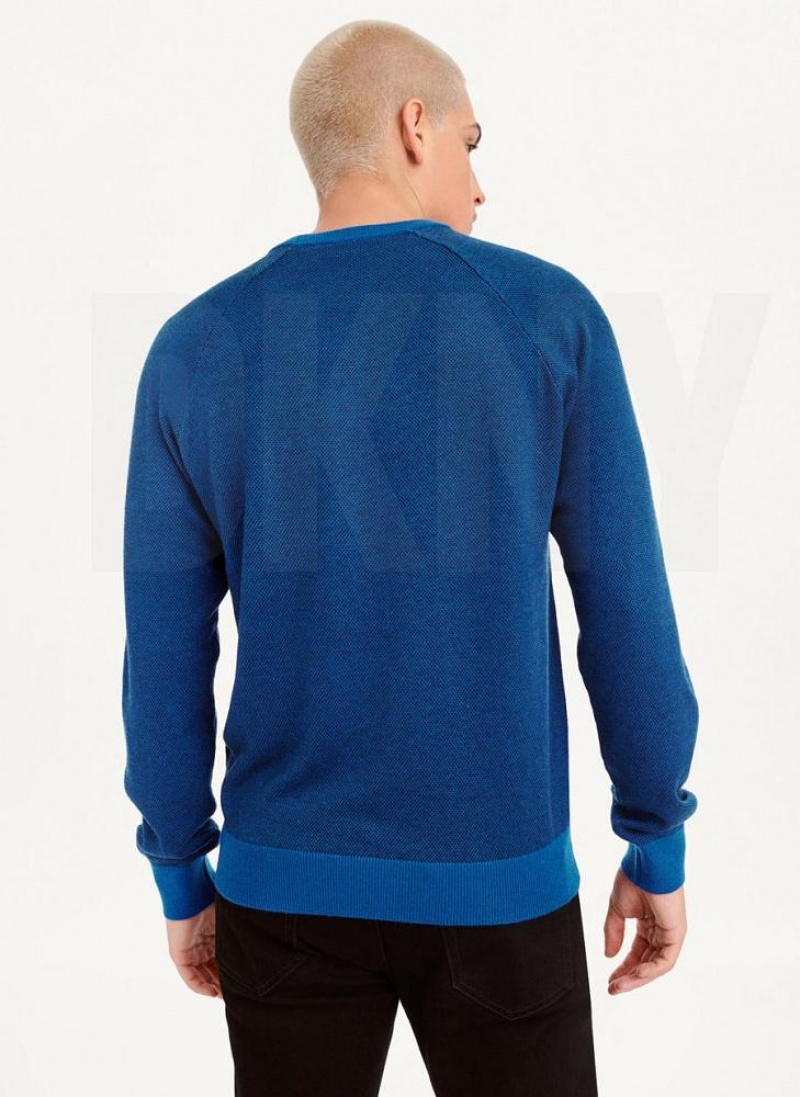 Deep Blue DKNY Birdseye Stitch Men's Sweaters | USA-D0310