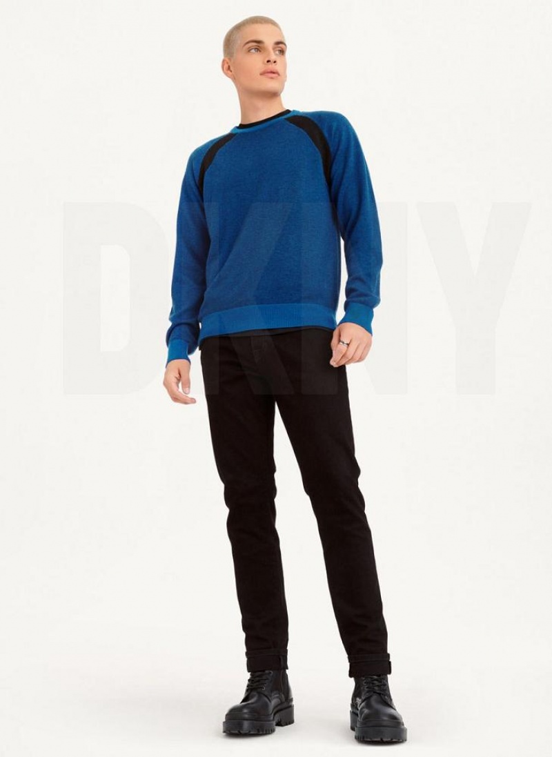Deep Blue DKNY Birdseye Stitch Men's Sweaters | USA-D0310