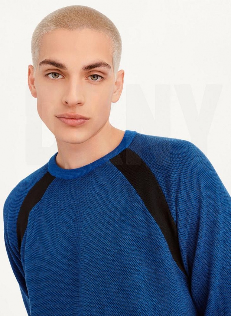 Deep Blue DKNY Birdseye Stitch Men's Sweaters | USA-D0310