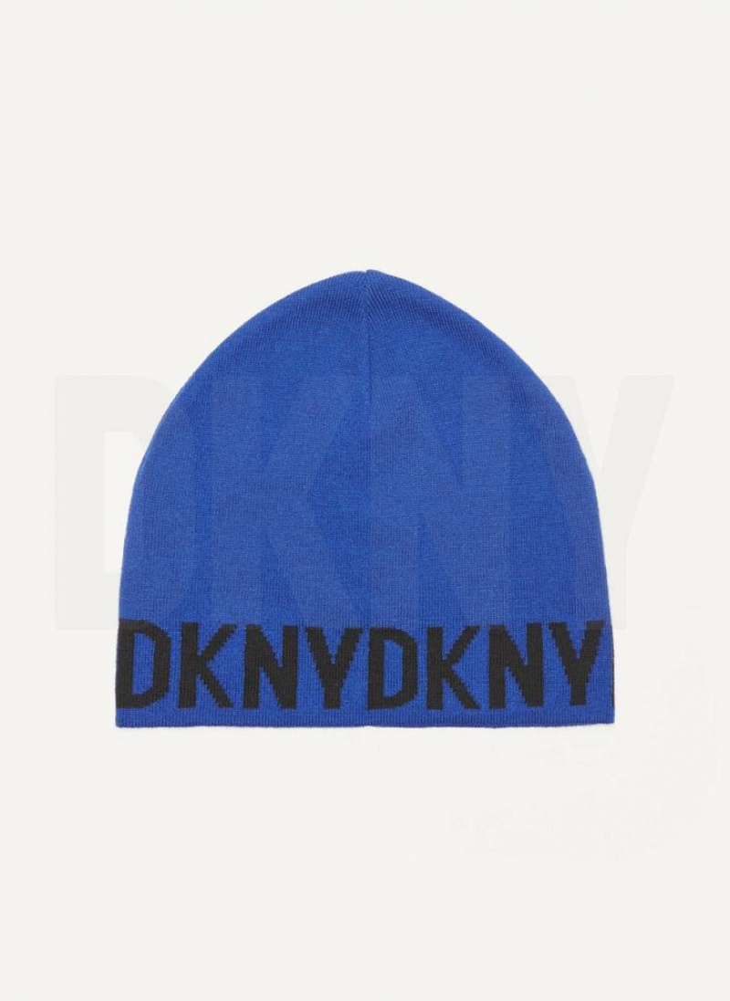Deep Blue DKNY Brim Logo Men's Beanie | USA-D0864