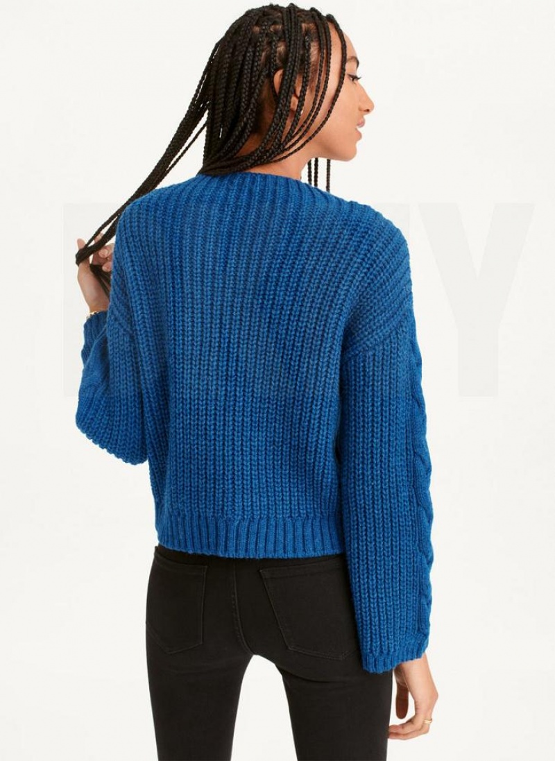 Deep Blue DKNY Cable Knit Women's Sweaters | USA-D1225