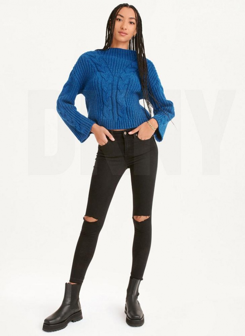 Deep Blue DKNY Cable Knit Women's Sweaters | USA-D1225