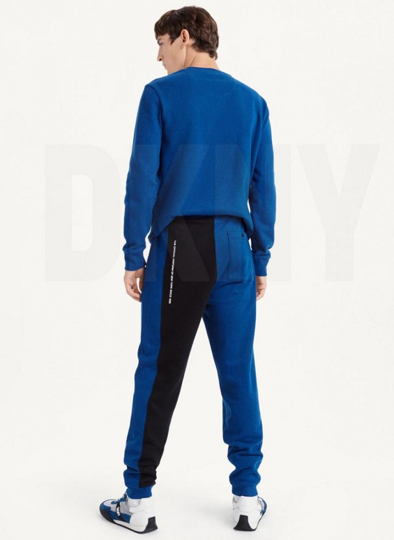 Deep Blue DKNY Colorblock Logo Fleece Men's Pants | USA-D1934