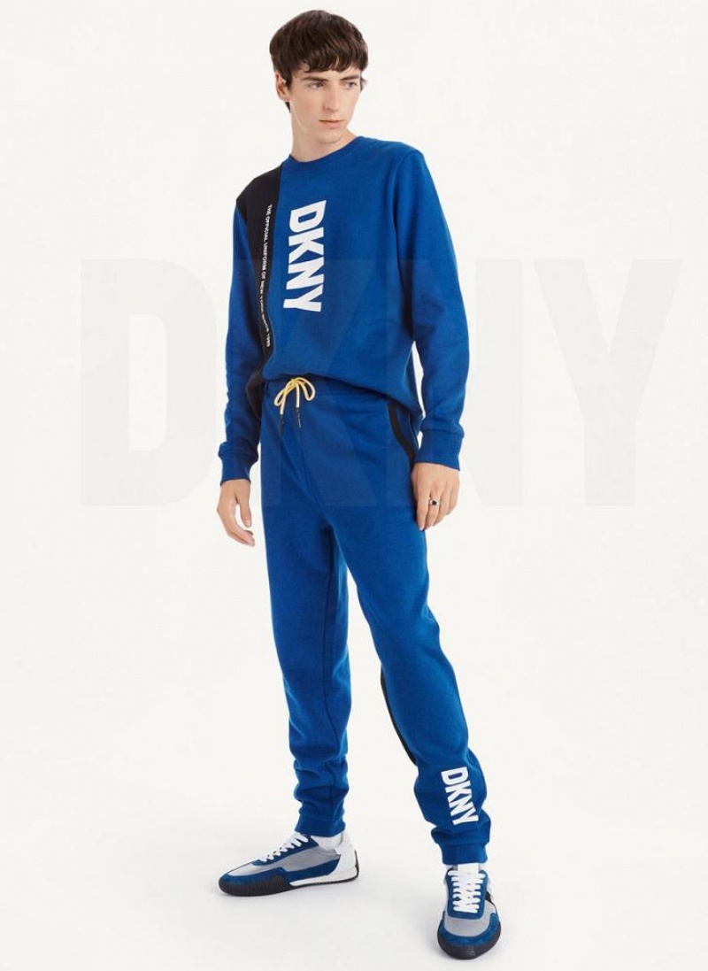 Deep Blue DKNY Colorblock Logo Fleece Men's Pants | USA-D1934