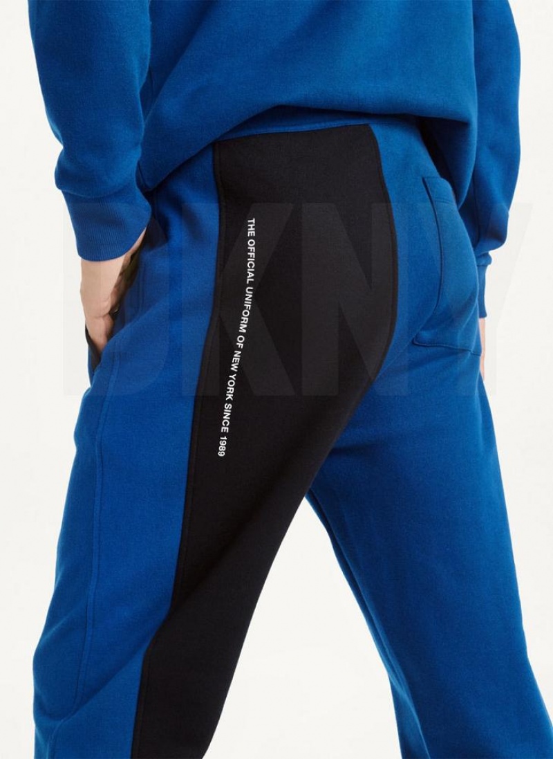 Deep Blue DKNY Colorblock Logo Fleece Men's Pants | USA-D1934