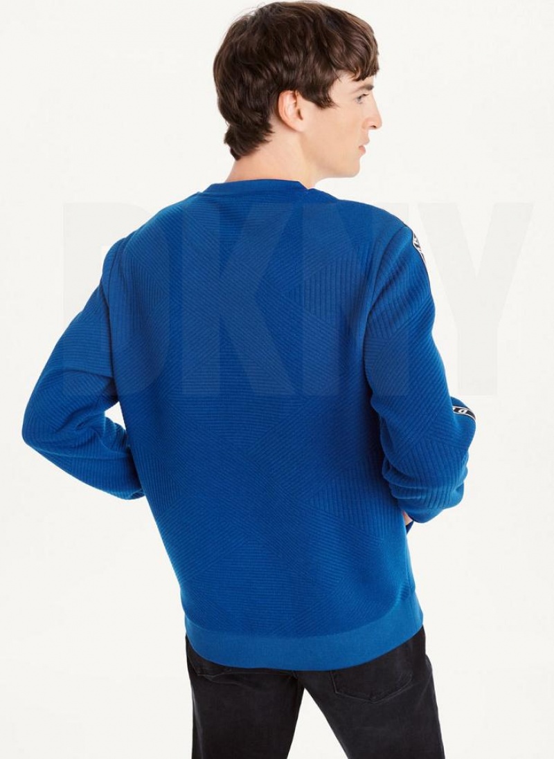 Deep Blue DKNY Directional Quilting Crewneck Men's Sweatshirts | USA-D1297