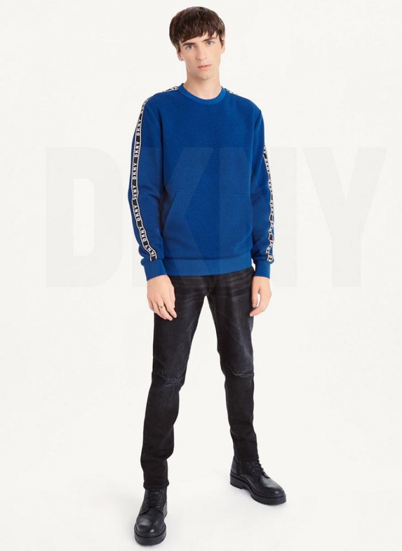 Deep Blue DKNY Directional Quilting Crewneck Men's Sweatshirts | USA-D1297