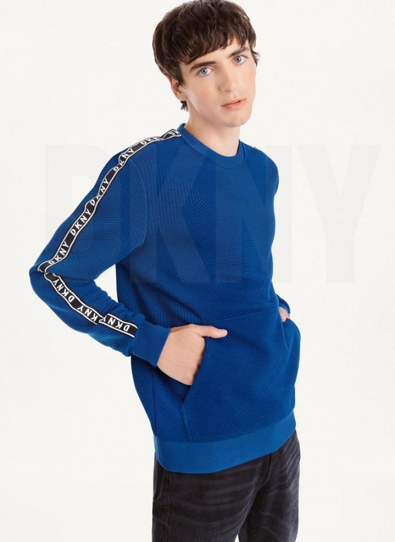 Deep Blue DKNY Directional Quilting Crewneck Men's Sweatshirts | USA-D1297