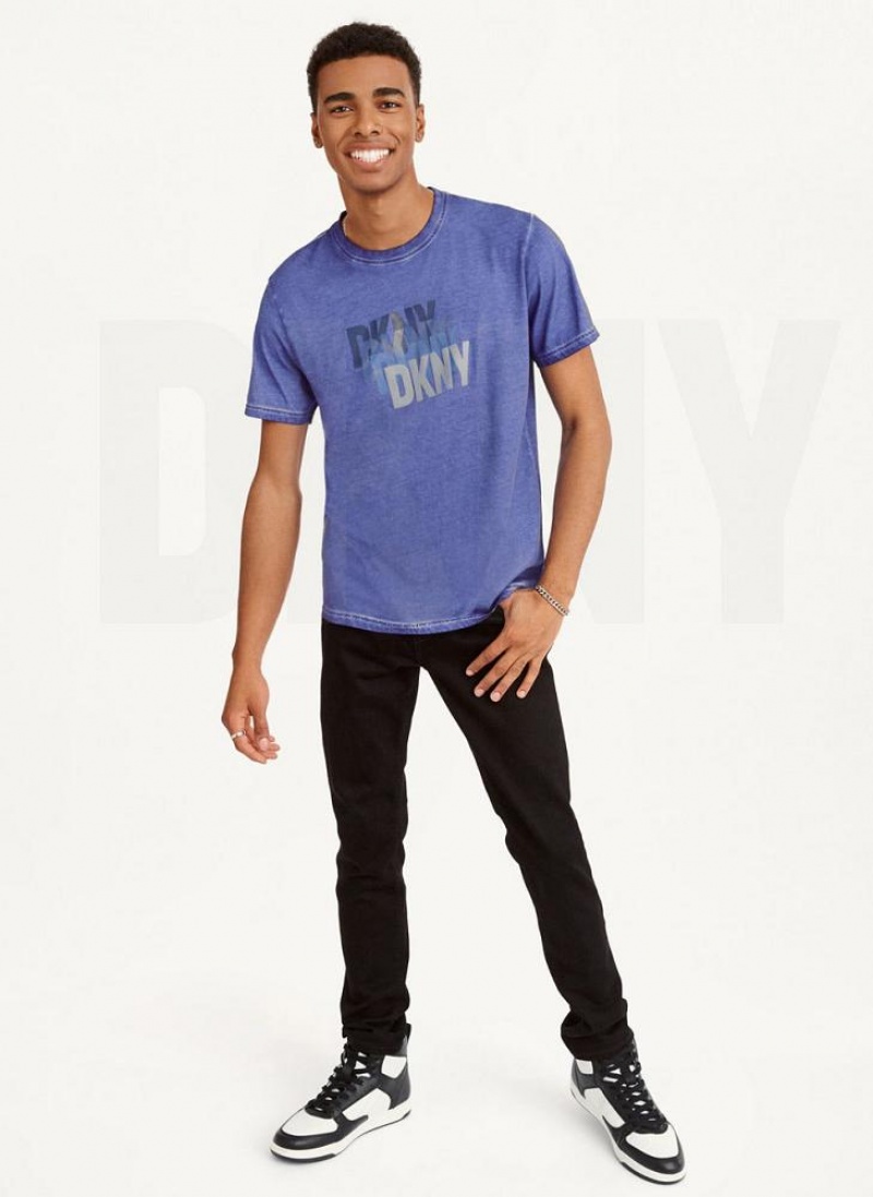 Deep Blue DKNY Layered Mineral Wash Men's T Shirts | USA-D1186